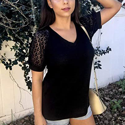 Women's Lace Short Sleeve V-Neck Top