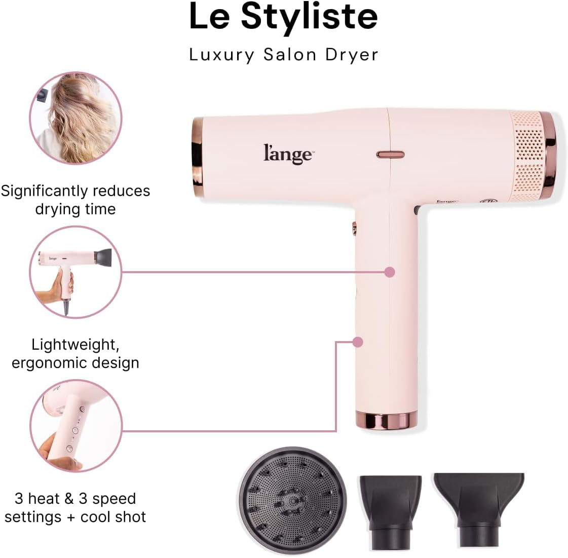 L'ange Hair Le Styliste Luxury Hair Dryer | Silent Brushless 1875W | 4X Faster Drying & 3 Settings