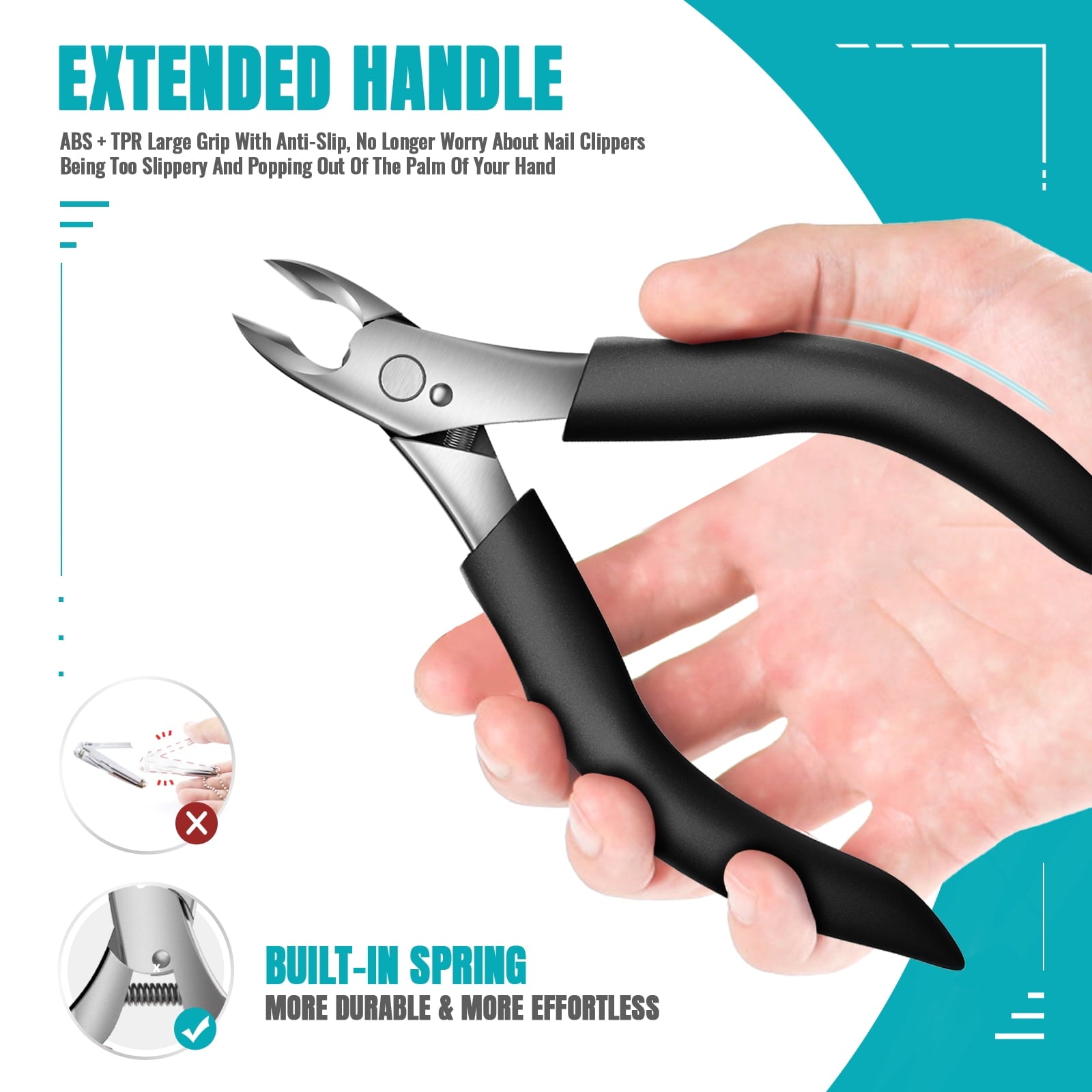 Toenail Clippers for Thick Nails - Heavy Duty Professional Thick & Ingrown Toe Nail Clipper for Men & Elderly, Large Toenail Scissors for Seniors/Mens/Women,Long Handle Safety Strong RONAVO(Black)