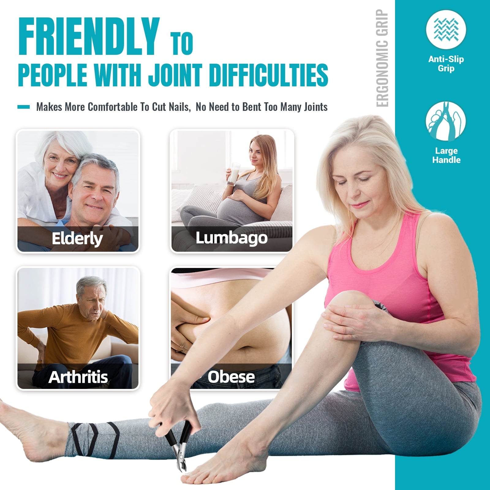 Toenail Clippers for Thick Nails - Heavy Duty Professional Thick & Ingrown Toe Nail Clipper for Men & Elderly, Large Toenail Scissors for Seniors/Mens/Women,Long Handle Safety Strong RONAVO(Black)