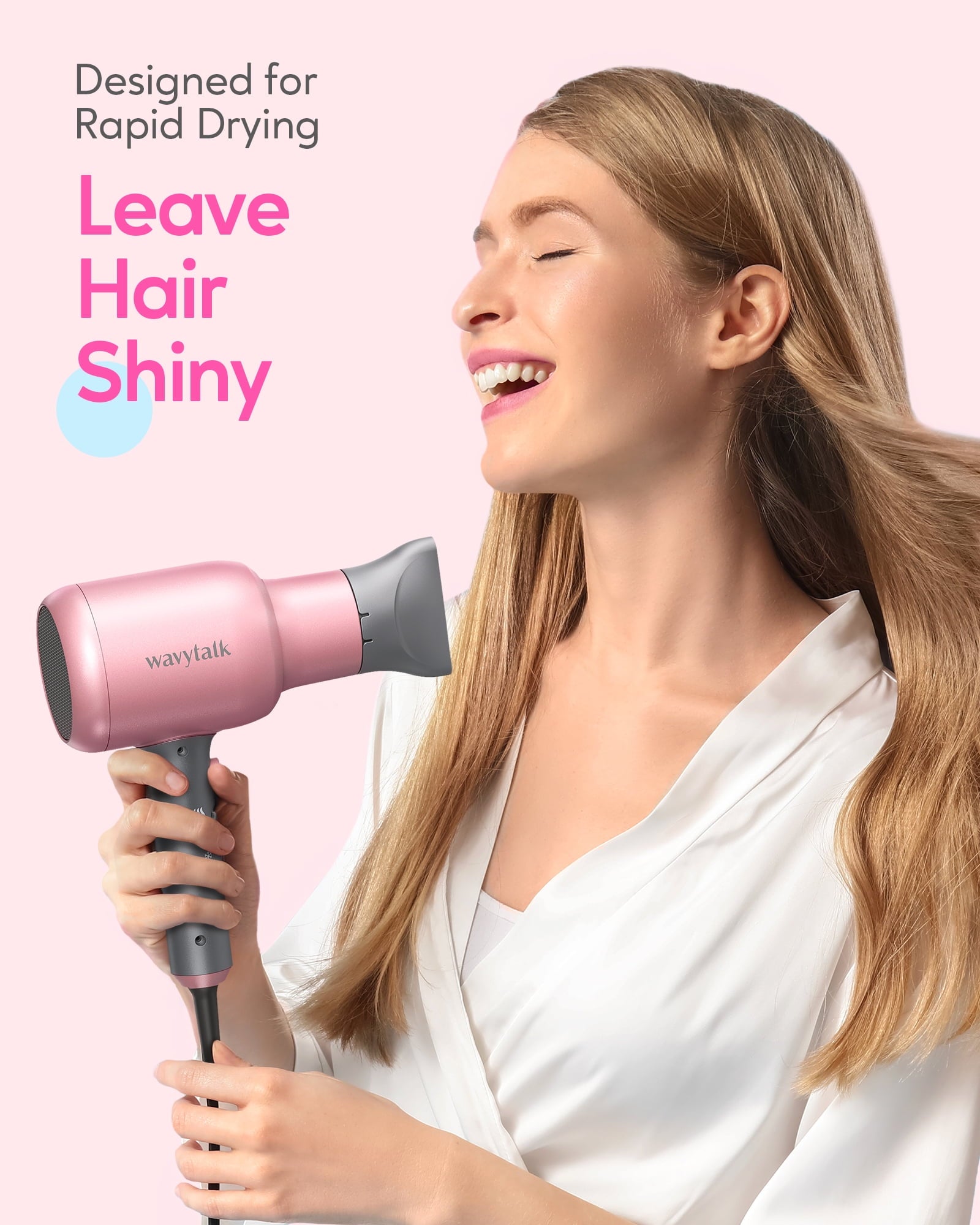Wavytalk Hair Dryer with Diffuser Ionic Blow Dryer with Powerful 1875W Motor for Fast Drying, Pink