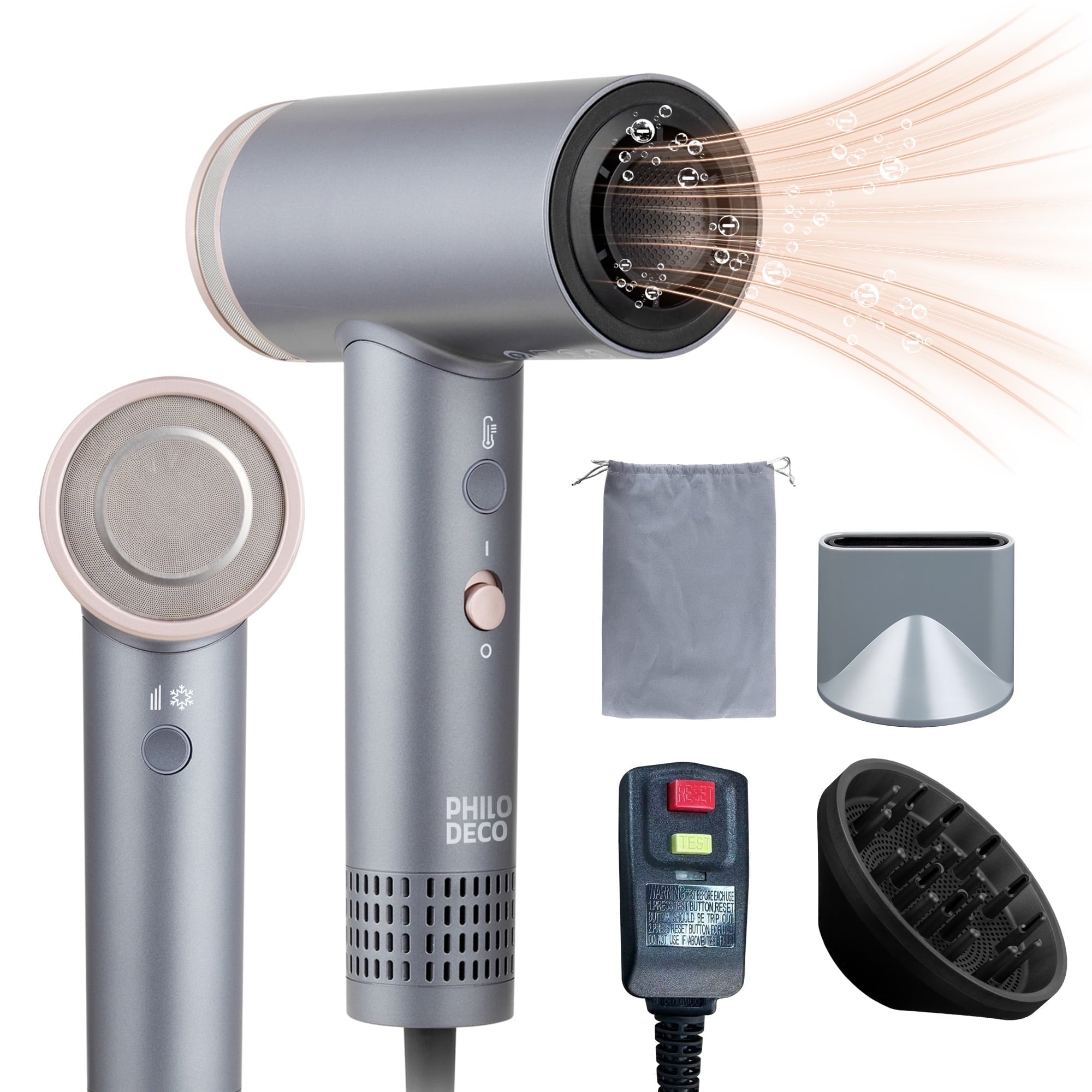 PhiloDeco Hair Dryer for Women, 110000 RPM Professional Ionic Hair Dryer with 500 Million Negative Ions, Fast-Drying, Hair Dryer with Diffuser & Nozzle, Lightweight Blow Dryer for Travel