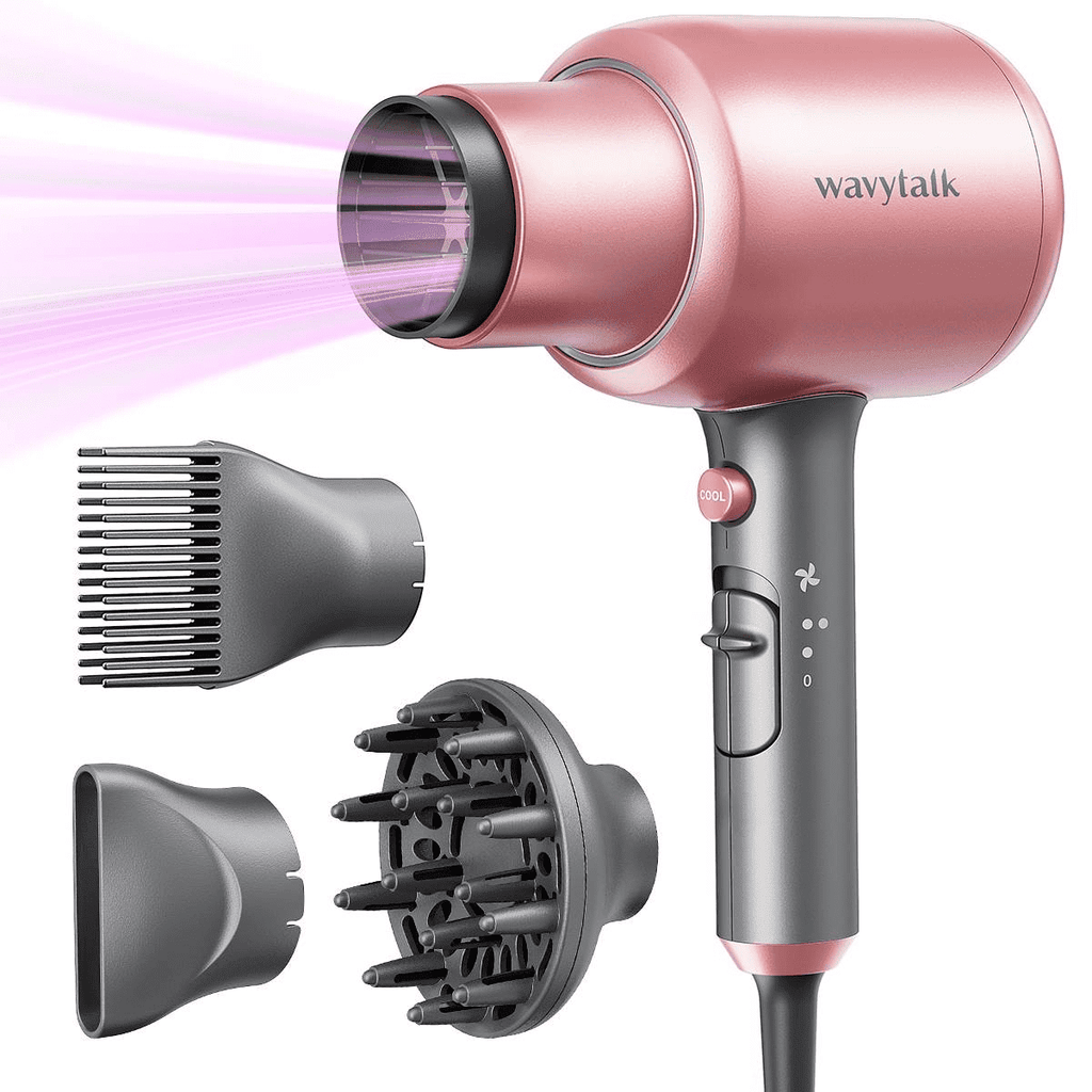 Wavytalk Hair Dryer with Diffuser Ionic Blow Dryer with Powerful 1875W Motor for Fast Drying, Pink