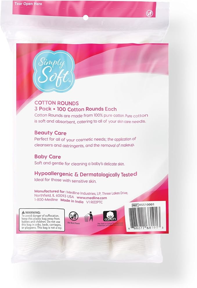 Simply Soft Cotton Rounds, 100% Cotton Absorbent and Textured Cotton Pads, Lint-Free, 300 Count