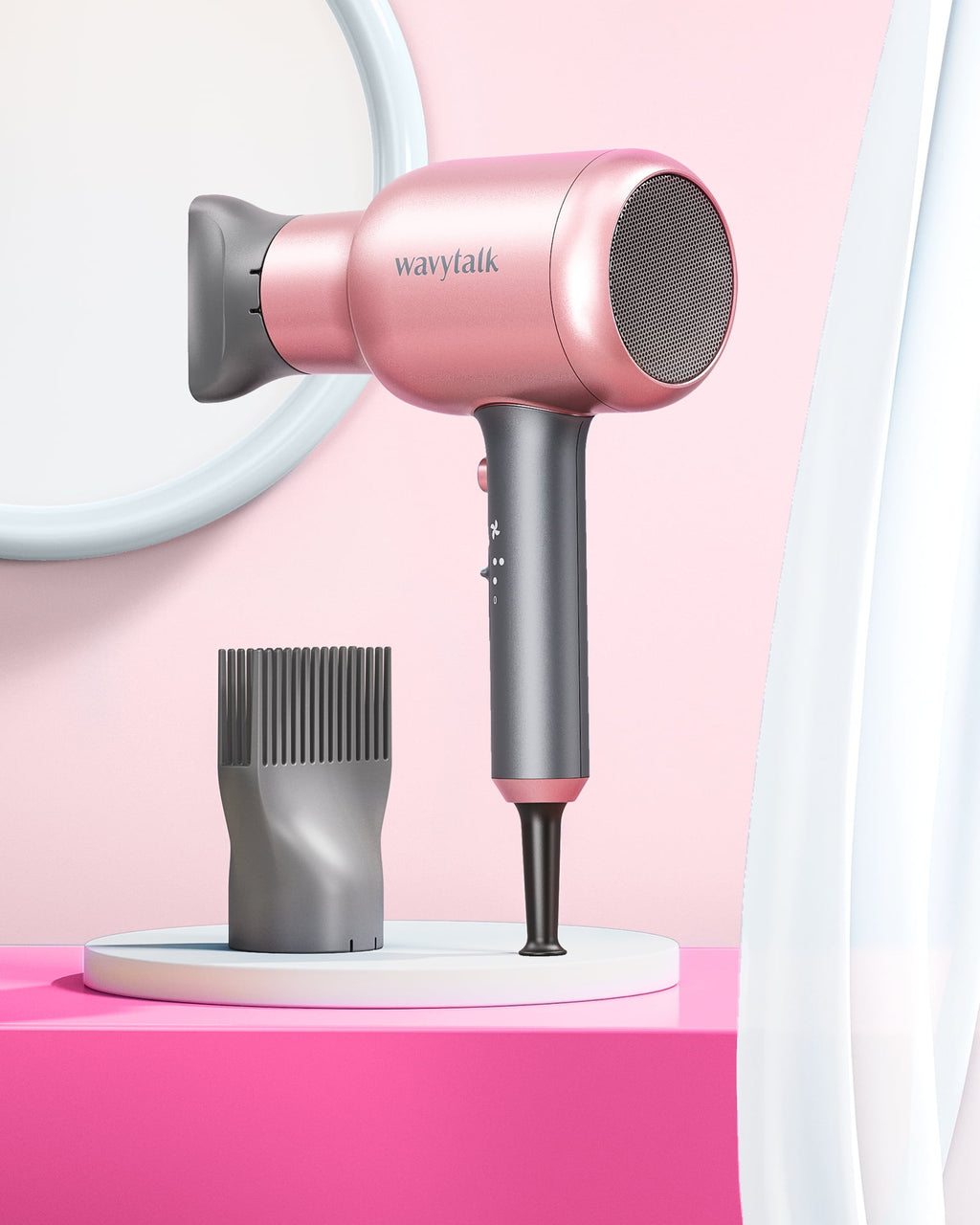 Wavytalk Hair Dryer with Diffuser Ionic Blow Dryer with Powerful 1875W Motor for Fast Drying, Pink