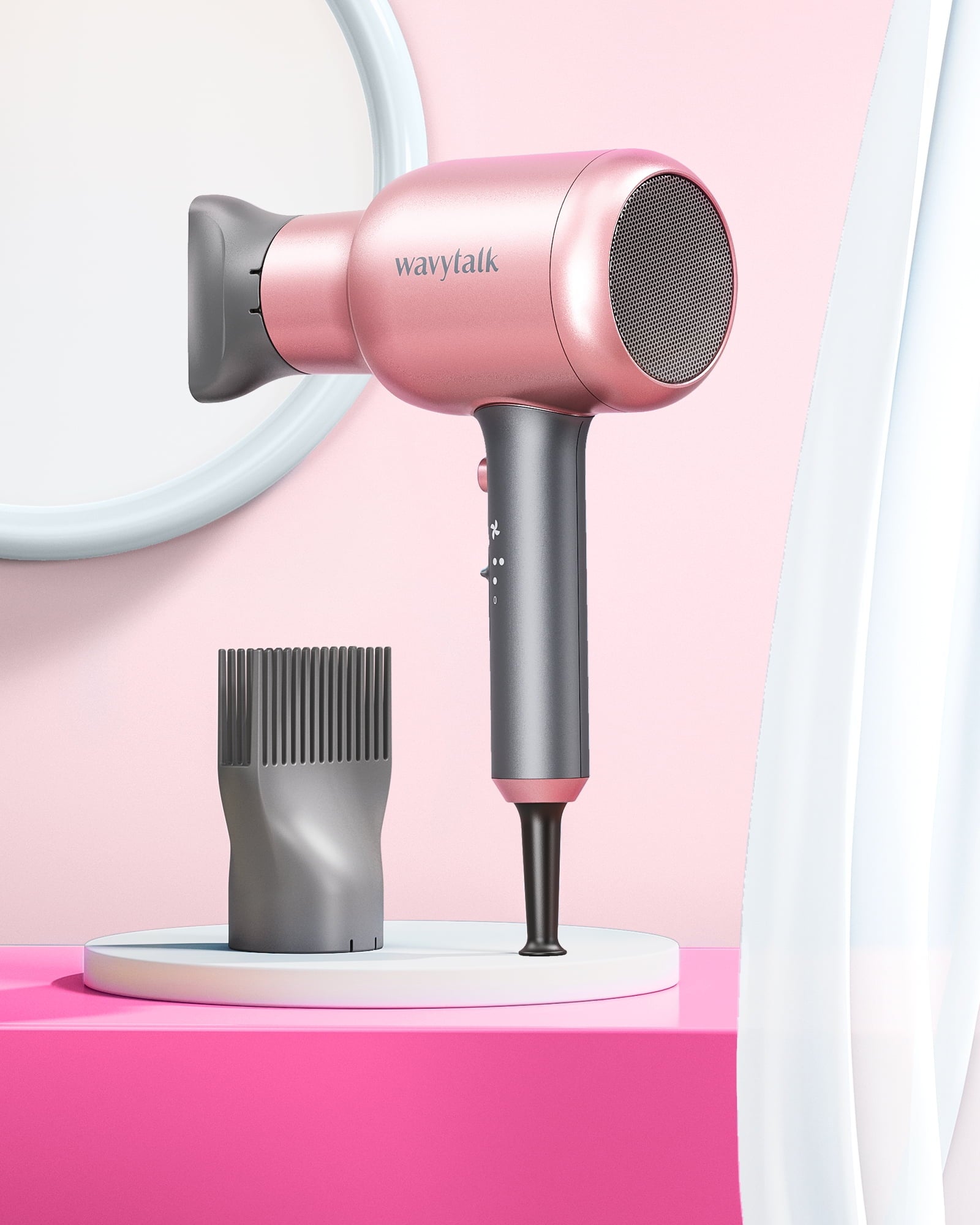 Wavytalk Hair Dryer with Diffuser Ionic Blow Dryer with Powerful 1875W Motor for Fast Drying, Pink
