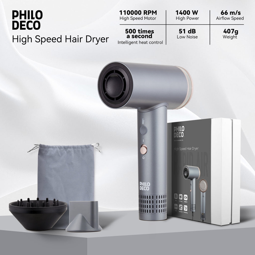 PhiloDeco Hair Dryer for Women, 110000 RPM Professional Ionic Hair Dryer with 500 Million Negative Ions, Fast-Drying, Hair Dryer with Diffuser & Nozzle, Lightweight Blow Dryer for Travel