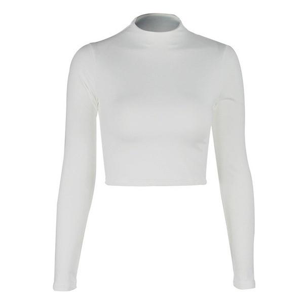 Women's Casual Round Neck Bottoming Long Sleeve Crop Top